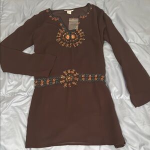 Cotton Express Brown Sheath Dress with Bell Sleeves
